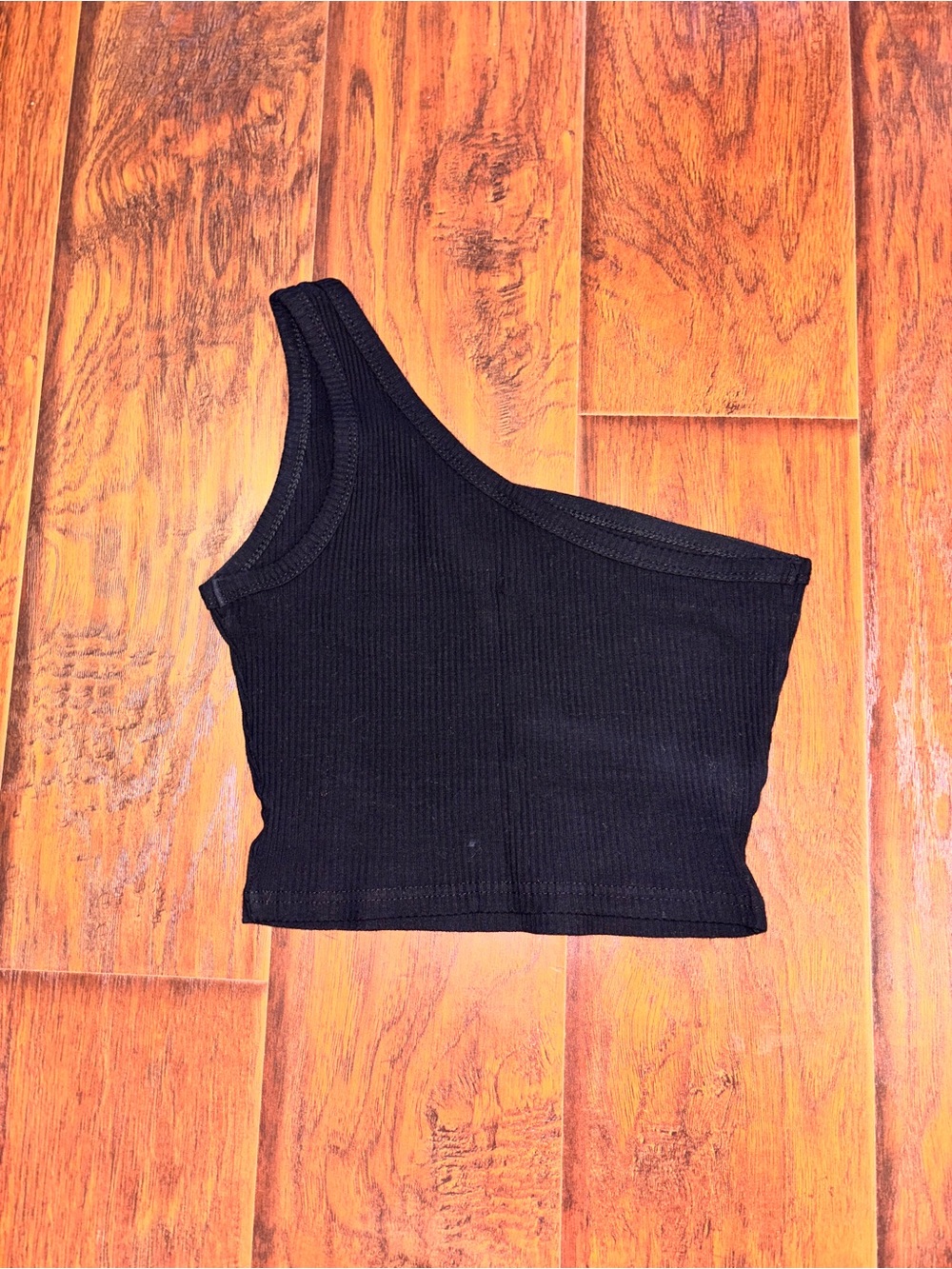 Black One-Shoulder Ribbed Crop Top